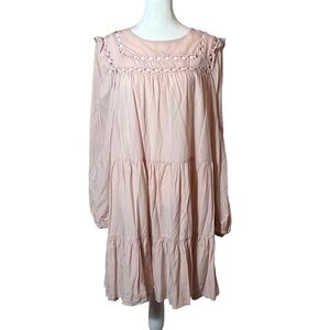 Cloudwalk Pink Ruffle Lantern Sleeve Swing Dress, Medium